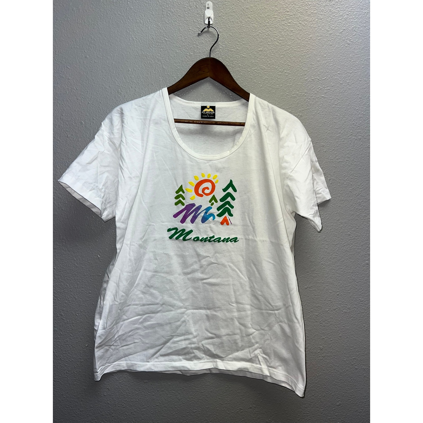 Women's Vintage Montana Shirt Tree Forest Top Women Large L 1990s 90s Scoop Neck